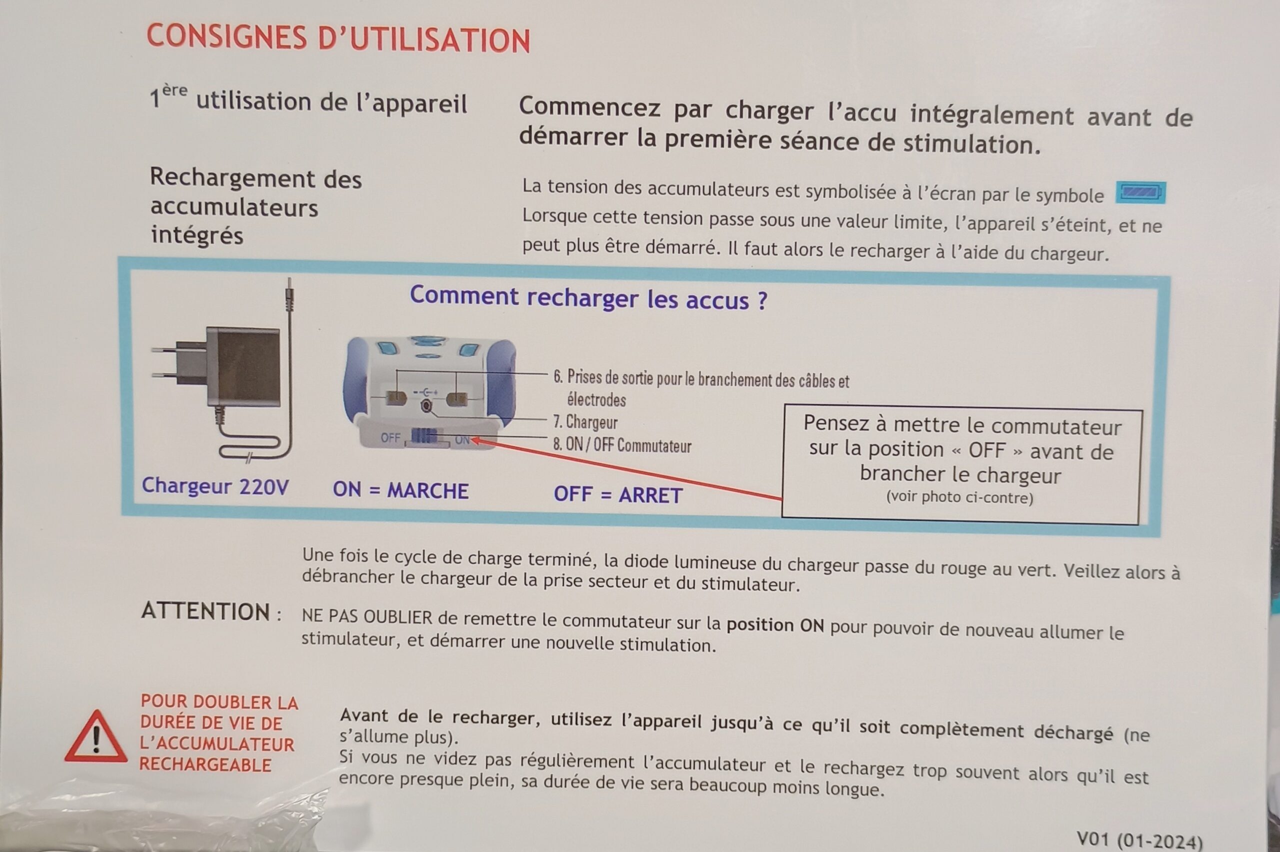 precaution d'emploi batterie eco tens 2